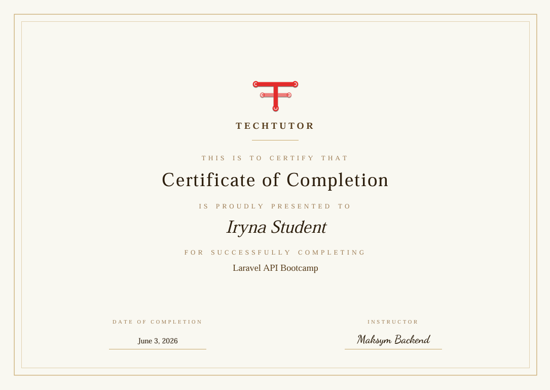 Certificate of Completion - Laravel API Bootcamp