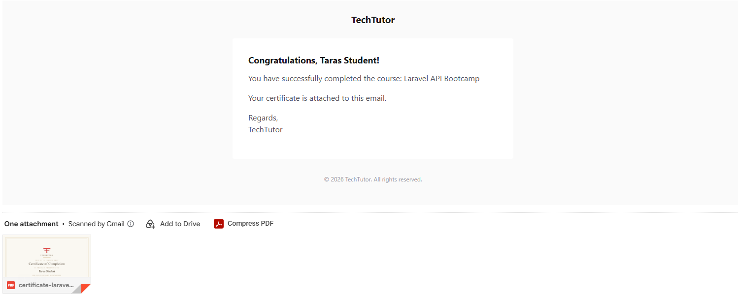 Certificate issued email example