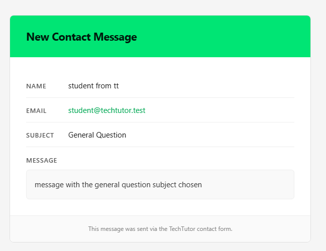 Contact form email example