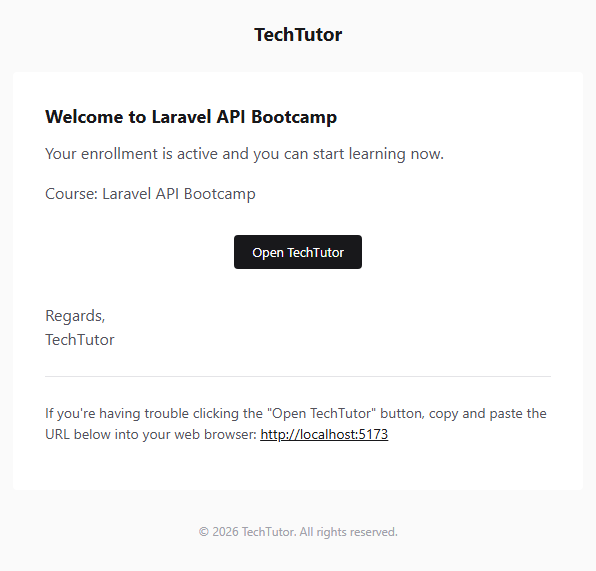 Enrollment confirmation email example