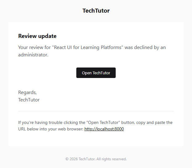 Course moderation declined email example