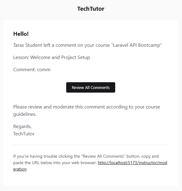 New comment email example