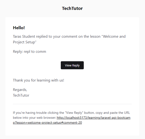 Reply to comment email example